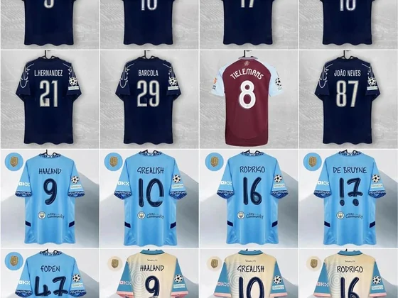 Football shirts with names and numbers
