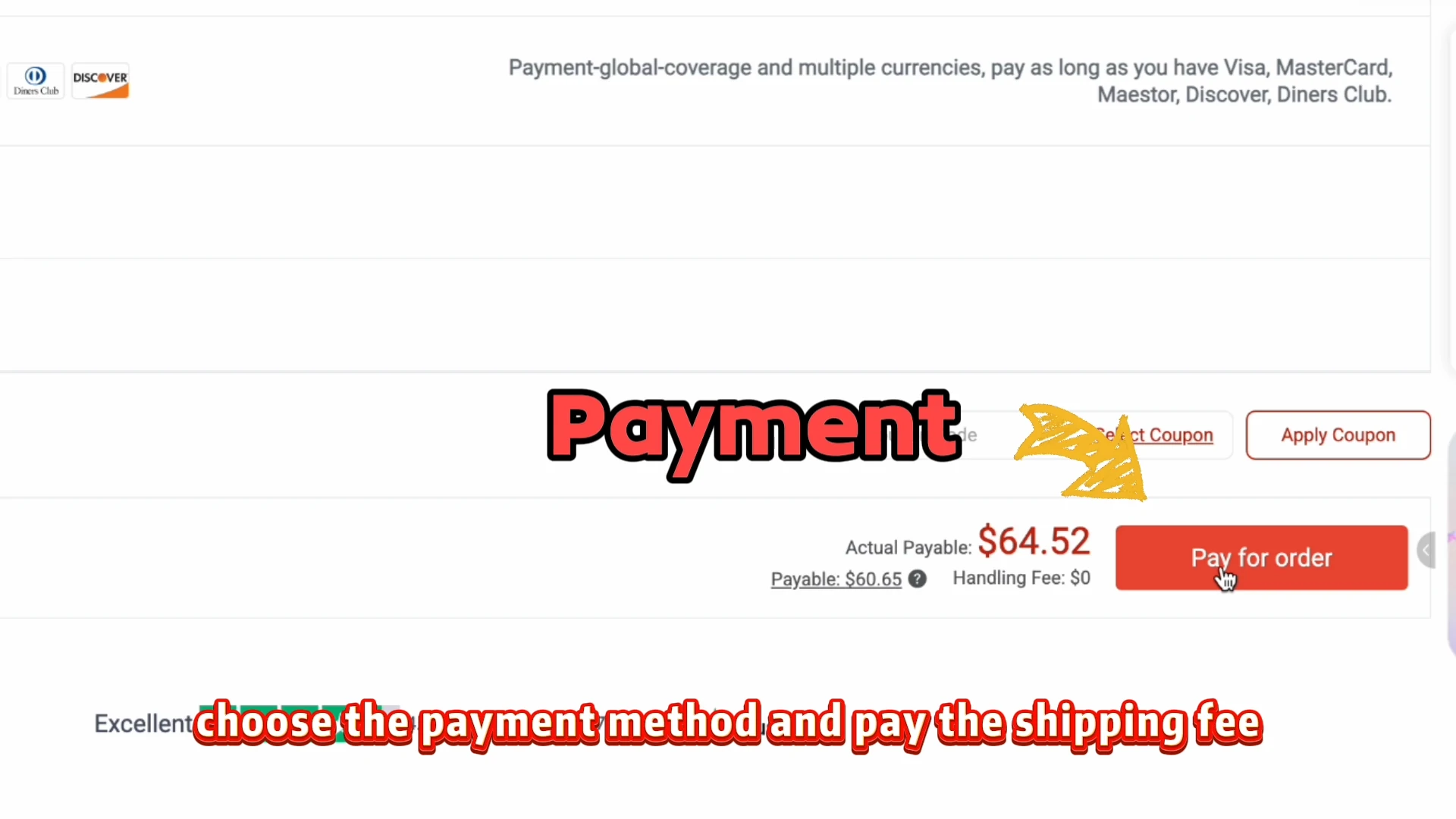 Historical international-freight payment screen. Its amount and coupon controls do not establish a current quote or eligibility for any discount.